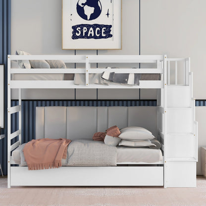 White Twin Bunk Bed with Trundle & Storage