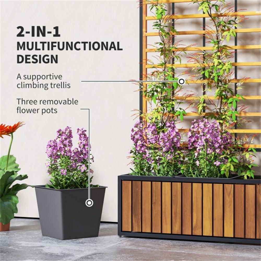 Acacia Wood Raised Garden Bed with Trellis