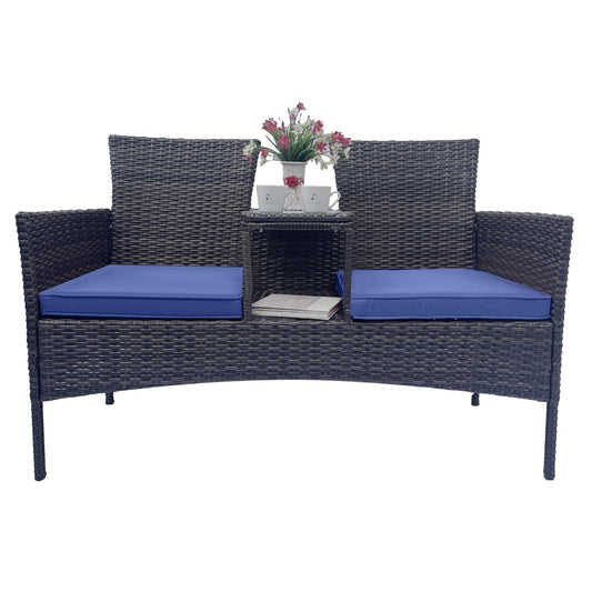 Blue & Brown Wicker Patio Set for 2