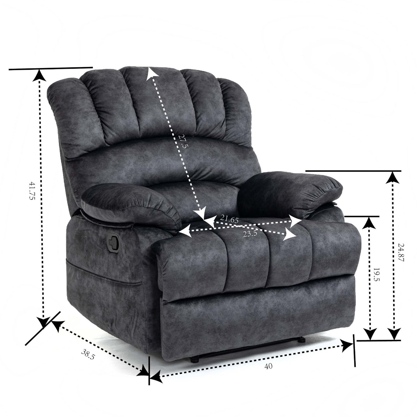 Dark Gray Velvet Manual Recliner Chair