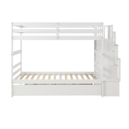 White Twin Bunk Bed with Trundle & Storage