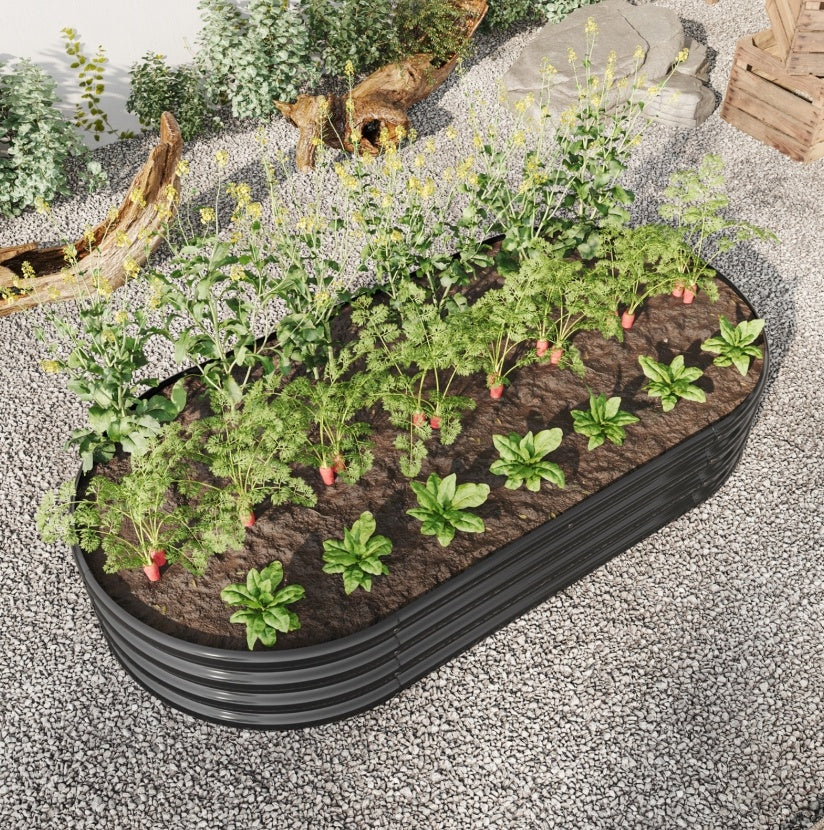 Black Oval Metal Raised Garden Bed