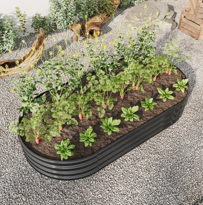 Black Oval Metal Raised Garden Bed
