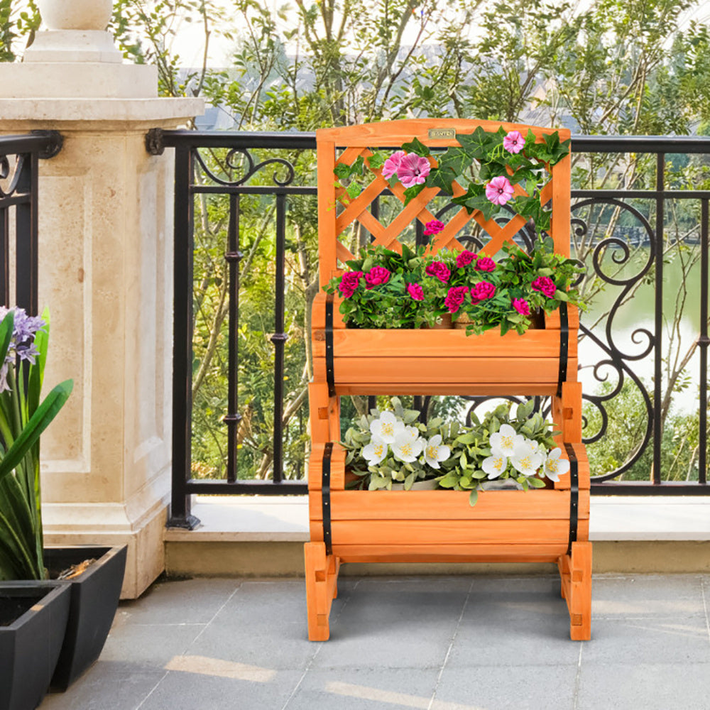 Orange 2-Tier Wooden Garden Bed with Trellis