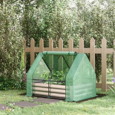 Green Galvanized Raised Garden Bed with Greenhouse